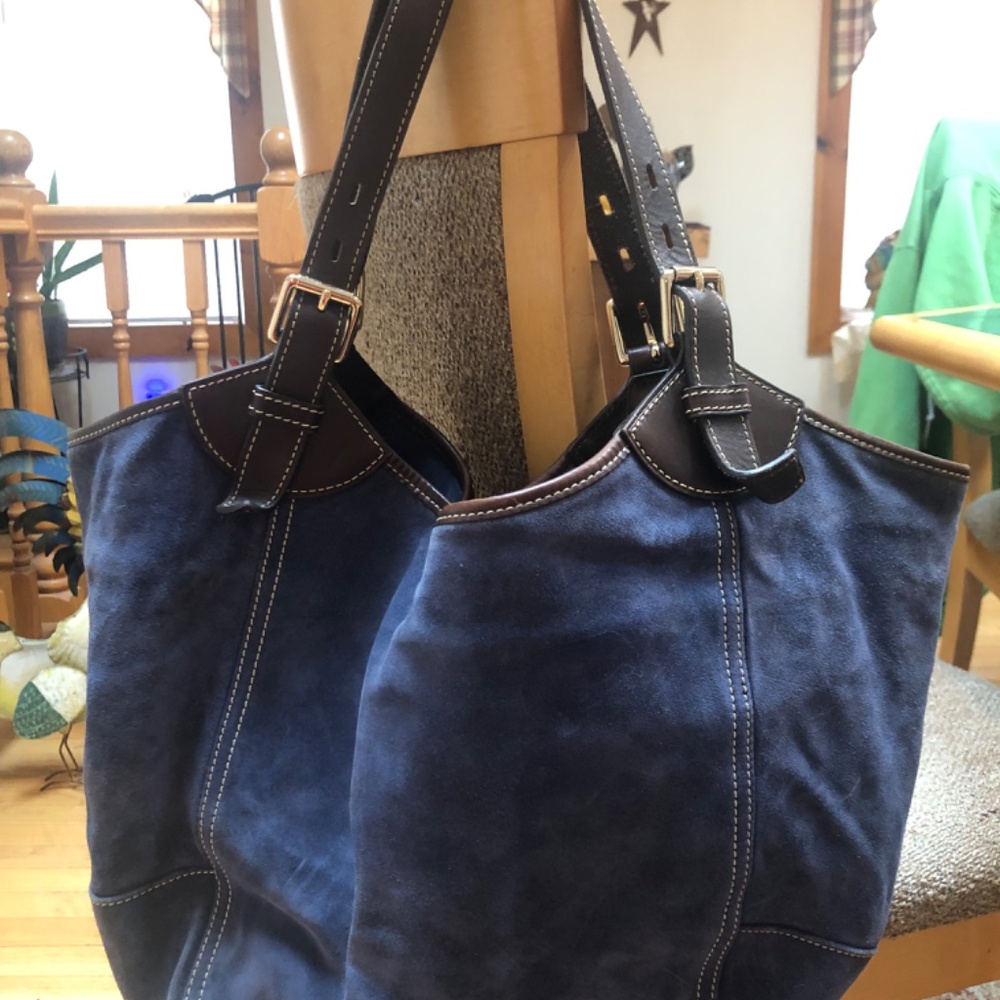 Dooney and Bourke Valerie Navy Suede Hobo Shoulder Bag - Picture 8 of 16